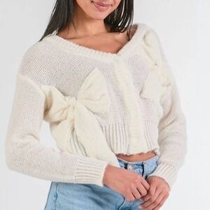 Simply Southern Victoria Bow Cardigan Cream Chunky Knit Button XL NWT